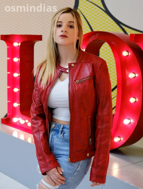 Red Leather Biker Jacket Women’s – Classic Rider Look